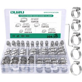 OURU 70PCS Stainless Steel Hose Clamp Assortment Kit,Adjustable 1/4"-1-5/32"(6-29mm) Worm Gear Hose Clamp Set,Metal Fuel Line Hose Clamps with Screwdriver for Automotive,Plumbing,Radiator(5 Sizes)