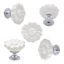 Tecrio 6PCS Vintage Floral Daisy Ceramic Dresser Drawer Knobs Elegant Cabinet Cupboard Door Hardware Pull Handles w/Screws White