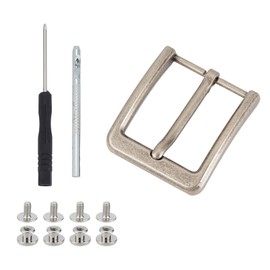 NICENEEDED Belt Buckle Replacement Set, Single Prong Belt Replace Buckles, Silver Leather Belt Buckles with Hole Opening Tool Retro Removable Belt Buckle Accessories Kit for Men