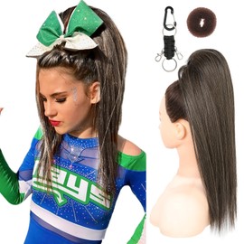 SEIKEA Cheer Ponytail Hair Piece, 16" Espresso Straight Cheerleader Hairpiece Ponytail Extension for Cheerleader Competition, Dance