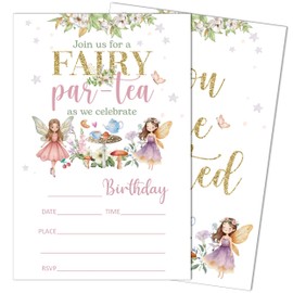 SIXEIGHT Fairy Birthday Invitations, Fairy First Birthday Party Invitations, 20 Fill-in Style Invitation Cards with Envelopes for Girls Boys, Birthday Party Favor & Decoration (4"x6")-B26