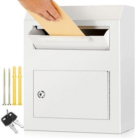 Yaocom Key Lock Mailboxes for Outside Locking Wall Mount Mailbox Security Key Drop Collection Boxes for Home Business Rent Payments, Mail, Keys, Cash, Checks 15 x 12 x 4 Inches(White)