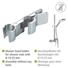 WENKO Shower Glider Metal Shower Head Holder Universal Fits 19-25mm Rods Clamp Chrome