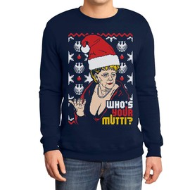 Cool ugly Christmas Jumper with Angie - “Who's Your Mutti”? Sweatshirt - navy blue, size: l