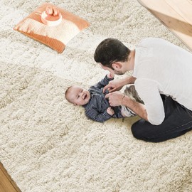 MOONLIGHT20015 Fluffy Rugs for Bedroom Living Room – Fluffy Cream Shaggy Area Rugs Anti Slip – Super Soft Thick Pile Non-Shedding Hallway Runner Rug, 60 x 220 cm