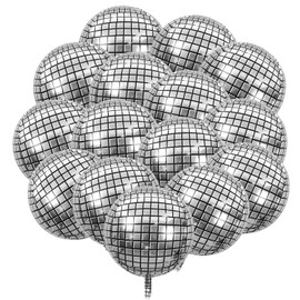 15 Stück Discokugel Luftballon, Disco Deko Helium Ballons, 4D Discokugel Folienballons Geburtstag, Disco Dekoration für Karneval Silvester Neujahr (Silver)