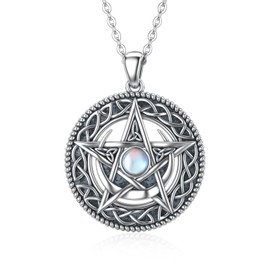 MBSUUH Star Moon and Moonstone Necklace with Oxidized Sterling Silver Celtic Knot - Unique Irish Celtic Knot Lab-grown Moonstone Jewelry for Good Luck