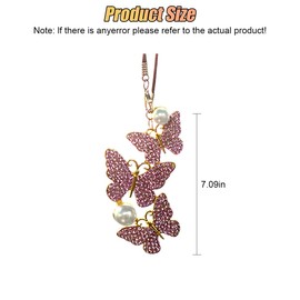 UHANBUT Bling Butterfly Diamond Car Hanging Accessories, Lucky Rhinestone Crystal Car Rear View Mirror Charm Decoration for Women, Cute Interior Ornament Pendant Accessories for Cars (Pink)