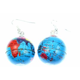 Miniblings Globe Earth, Earth, Earth, Planet, World Globe, Travel, Blue, Handmade Fashion Jewellery, Earrings Silver-Plated, Cotton, No Gemstone