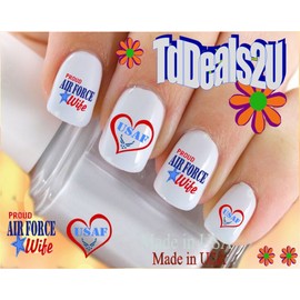 Military - Air Force USAF Wife Heart 2 Nail Decals - WaterSlide Nail Art Decals - Highest Quality! Made in USA