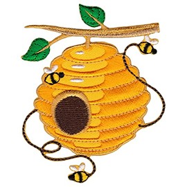 Bee Nest on Branch Bee Honey Bee Stick On Sew-On Patch for Clothes Embroidered Iron-On Patch Applique Patch Size 7.0 x 8.2 cm