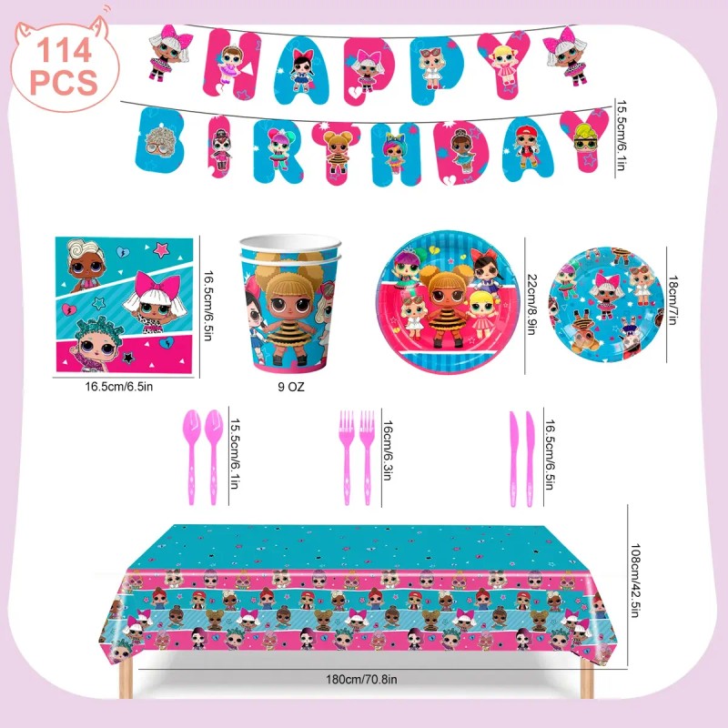 114 Pcs Vajilla De Lol Surpries Cumpleaños Decoración Fiesta