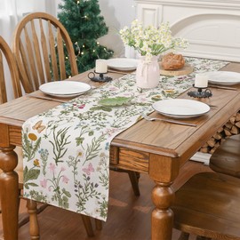 Spring Table Runner, Wildflowers Floral Butterfly Table Decoration Seasonal Summer Home Kitchen Dining Table Indoor Outdoor Farmhouse Decor 13x72 Inch