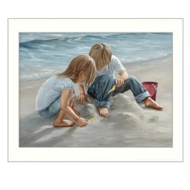 Generic Sand Castle Builders 1 White Framed Print Wall Art