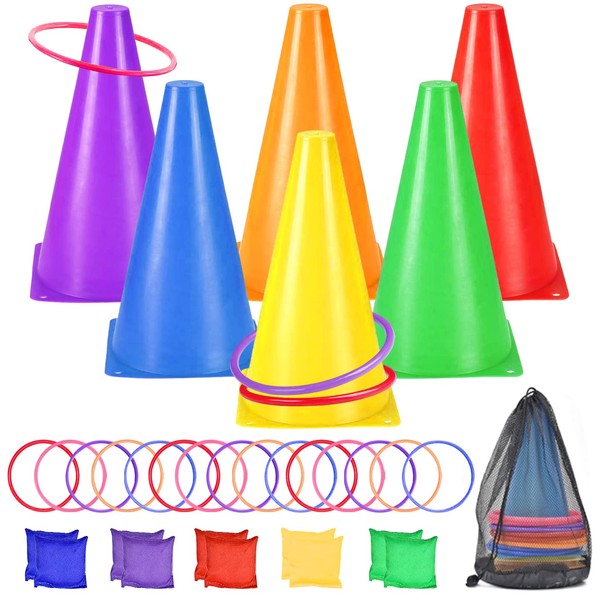 TOPJOWGA 31 Pieces Ring Toss Game Set, 3-in-1 Throwing Game
