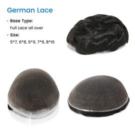 Tresshairca 100% Real Human Hair System Men's Full Lace Toupee Comfortable and Breathable Hairpiece for Men Natural Look Hairpiece for Men Natural Hairline Short Human Hair Toupee #1B Black (5"x7")