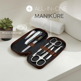 Solingen Manicure Set – Comparison Winner – Genuine Leather Case Handy and Soft – 7 Piece Nail Set for Men and Women marQus Made of Shiny Nickel-Plated Polished Steel