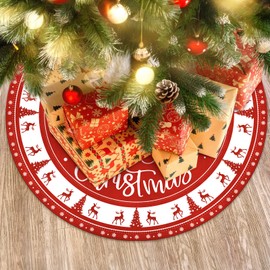 MACTING Christmas Tree Skirt, Red 30 inch Tree Skirt Reindeer Christmas Tree Letters Xmas Tree Skirt, Christmas Decorations for Winter New Year Party Decor Indoor Outdoor