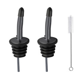 WAFJAMF 2 Pcs Liquor Pour Spouts, Stainless Steel Liquor Bottle Pourers with Rubber Dust Caps and Cleaning Brush,for Pours Liquid, Olive Oil, Wine (Black)
