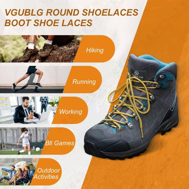 VGUBLG 2 Pair Boot Laces Round Shoelaces for Boots,Work,Hiking Shoe