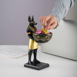 YKANYN Anubis Statue with Bowl – 10” Egyptian God Figurine, Resin Ancient Egypt Decor for Home or Office, Mythology Collectible Sculpture & Desktop Organizer for Keys, Jewelry, or Coins