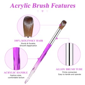 Acrylic Nail Brushes Kolinsky 100% Gel Acrylic Nail Art Brush for Acrylic Application Crystal Handle Oval Nail Art Brush Manicure Tool for DIY Home Salon