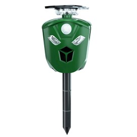 Electric Solar Powered Ultrasonic Animal Repeller 360° Ultrasonic Animal Driver with Motion Sensor LED Flashing Lights Waterproof Outdoor Animal Repellent for Farm Garden Yard