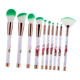 TOVINANNA 10pcs Christmas Makeup Brushes Face Makeup Eyebrow Women Blending Eyeshadow Foundation Brush Makeup Blush Cosmetic Makeup Brush Xmas Makeup Brush Green Artificial Fiber