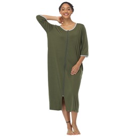 SUGAR JAN Women's Long Robes Zipper Front Lightweight Nightgowns Half Sleeves Soft Loungewear for Ladies S-XXXL