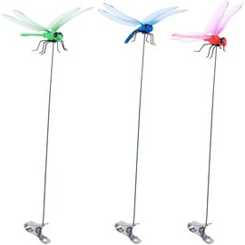 BEIQIYA 3pcs Dragonfly Hat Clip, Dragon Fly Clips, Fake Realistic Artificial Dragonflies Fly Repelling Supplies for Indoor Outdoor Yard Garden Stakes Decor Craft- Red & Blue & Green