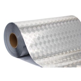 Industrial Utility Diamond Plate Metallic Chrome Finish Vinyl Wrap Underlayer Sheet Adhesive Roll for Shelves Walls Flooring (17.8 inches x 10ft)