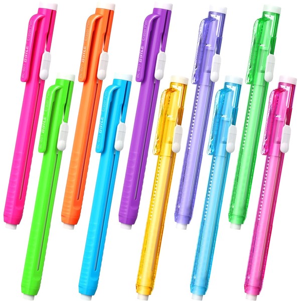 Pangda 10 Pieces Retractable Mechanical Eraser Pen, Pen-Style Erasers Pencil Click Big for Drawing, Art, Drafting, Sketching Adults, Kids Office, School Supplies (Multicolor)