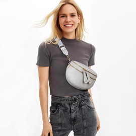 KKXIU Crossbody Sling Bag for Women Trendy Fanny Pack Vegan Leather Chest Bag (Light Grey)