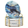 Topdea Drink Coasters with Holder(Set of 6), Navy Blue Marble