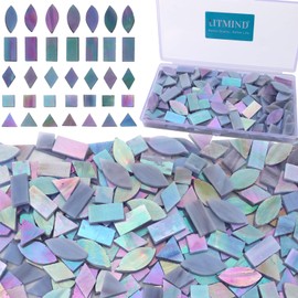 LITMIND Iridescent Stained Glass Mosaic Tiles for Crafts, 240 Pieces 5 Shapes Mixed Mosaic Glass Pieces, Mosaic Kits for Adults (Iridescent Grey)