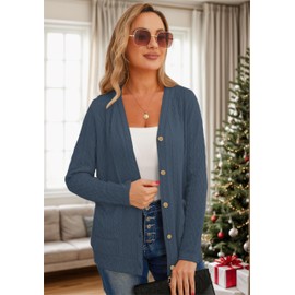 GRECERELLE Womens Lightweight Cardigan Sweater Long Sleeve Button Down Ribbed Knit Outerwear Open Front Tops with Pockets Denim Blue-2XL