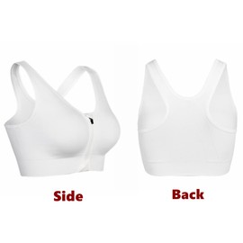 CLOUSPO Sports Bra Post Surgery Bra Zip Front Wireless with Removable Pads Yoga Bra for Workout Fitness(L,White)