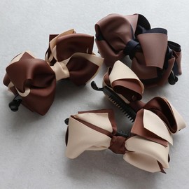 JewelVOX Banana Clip, Hair Accessories, Women's, Ribbon, Bi-Color, Grosgrain, Large, Adult (Pink x Navy), Pink x Navy