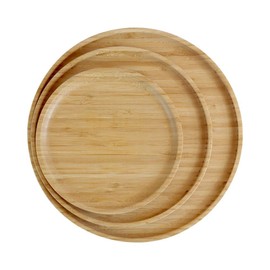 Pandoo Bamboo Plate, 25 cm, Reusable, Round, Lightweight, for All Seasons