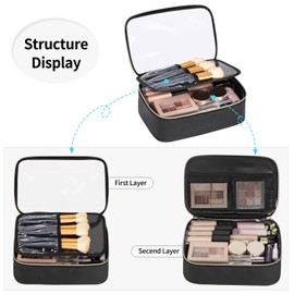 OCHEAL Clear Makeup Bag, Portable Cosmetic Organize,Travel Makeup Bag Cute Clear Pouch For Women and Girls Cosmetics Bags with Divider Makeup Brush Compartment-Black PU Leather