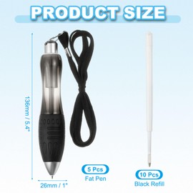 PATIKIL 5 Pcs Big Fat Pens, Black Heavy Weighted Ballpoint Pen Retractable Wide Grip Thick Pen with Strap for Hand Tremors Elderly Handicap(10 Black Refills)