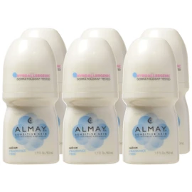 Almay Anti-Perspirant & Deodorant, Sensitive Skin, Roll-On, Fragrance Free, 1.7 Fl Oz (Pack of 6)