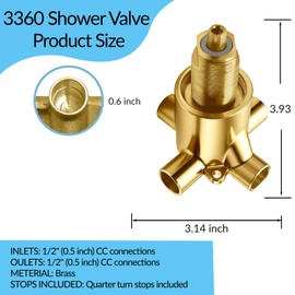 3-Function Shower Transfer Valve for Moen 3360 Commercial 3 Way Diverter Shower Valves Compatible with Moen Common Valve System, 1/2" CC Brass Construction for Tub Diverter