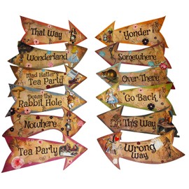 Alice Party Vintage Style Arrow Signs | Mad Hatters Tea Party Props | Pack of 12 Directional Signs | Party Decorations