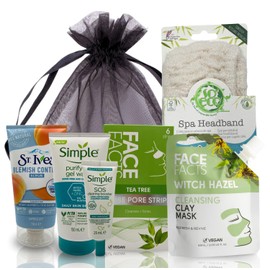 Ultimate Teenage Oil-free Skincare Bundle for Blackhead Clearing Regime, Pore Scrub, Gel Face Wash, Face Cleanser Booster, Clay Face Mask, Nose Pore Strips and Spa Headband