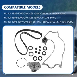 CYCWER 14400-P28-004 Timing Belt Water Pump Kit Fits for 1996-2000 Civic 1.6L, Fits for 1996-1997 Civic del Sol 1.6L, Replace OE 14400-P28-004 14520-P2A-305 19200-P2A-A01