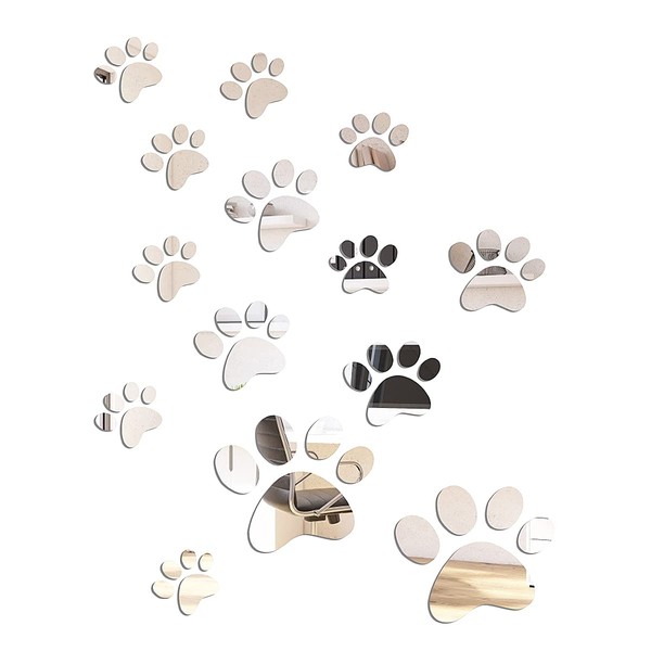 14 Pieces Paw Mirror Wall Stickers DIY Acrylic Paw Stickers 3D Dog Footprints Decals for Living Room Bedroom Room Art Decor