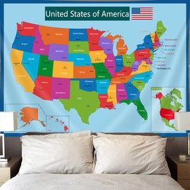 United State Map Tapestry, US Maps Tapestry for Kids Adults,Map of the United States Educational Posters Tapestry Wall Hanging for Preschool Playroom Classroom Bedroom Living Room Dorm 80X60 Inch
