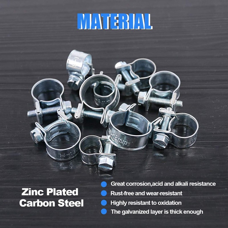 Glarks 120Pcs 10 Size Mini Fuel Injection Style Hose Clamp