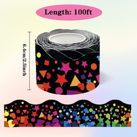100 Feet Bulletin Board Borders, Confetti Scalloped Borders Bulletin Board Border, Colorful Border Trim, Used for School, Classroom & Offices